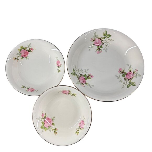 Vintage Royal Wilton Rose Porcelain Dinnerware Set / 3 Bowls with 22K Gold Trim - Picture 5 of 9